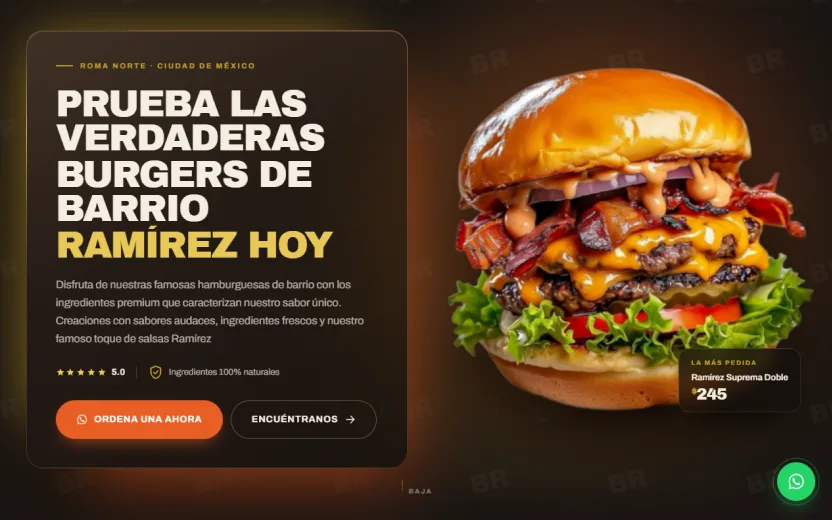 Página web de Burger Ramírez, hamburguesería en la Ciudad de México